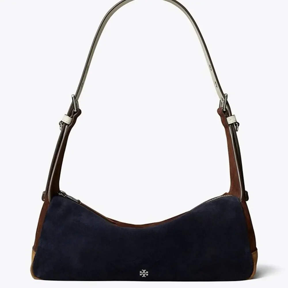 Tory Burch Rory Color-Block Shoulder Bag 182474 $545 TORY NAVY / Coffee / Iron